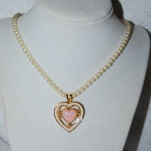 REDUCED! - Pink Heart Pearl Necklace